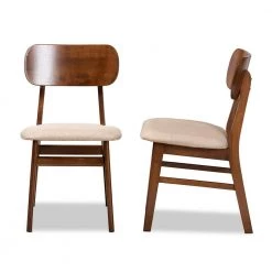 Euclid Sand and Walnut Brown Dining Chair (Set of 2) by Baxton Studio