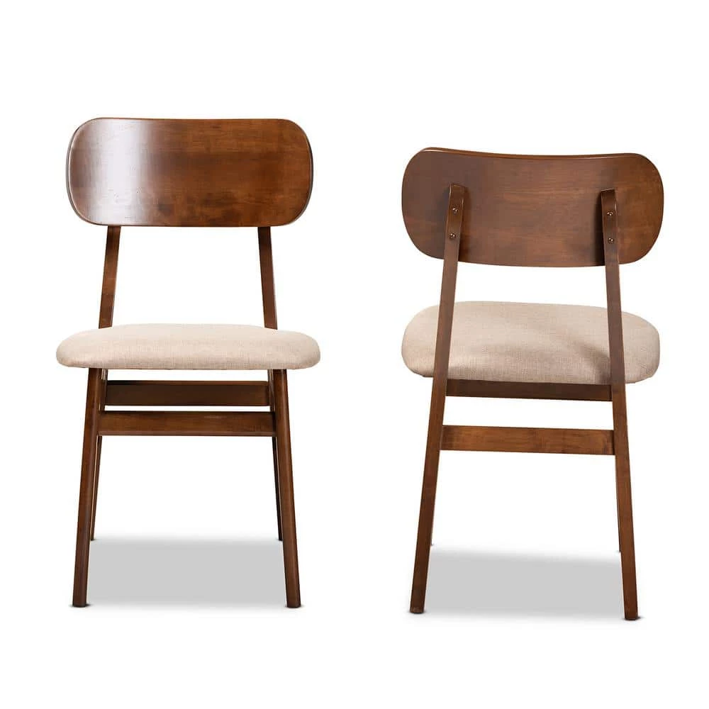 Euclid Sand and Walnut Brown Dining Chair (Set of 2) by Baxton Studio - Image 3