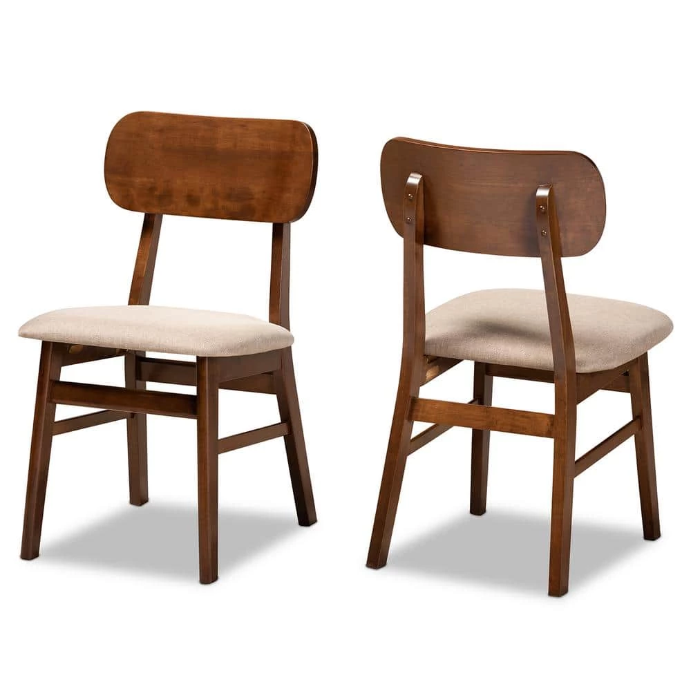 Euclid Sand and Walnut Brown Dining Chair (Set of 2) by Baxton Studio - Image 2