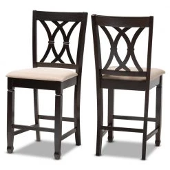 Reneau 43 in. Sand Brown and Espresso Bar Stool (Set of 2) by Baxton Studio
