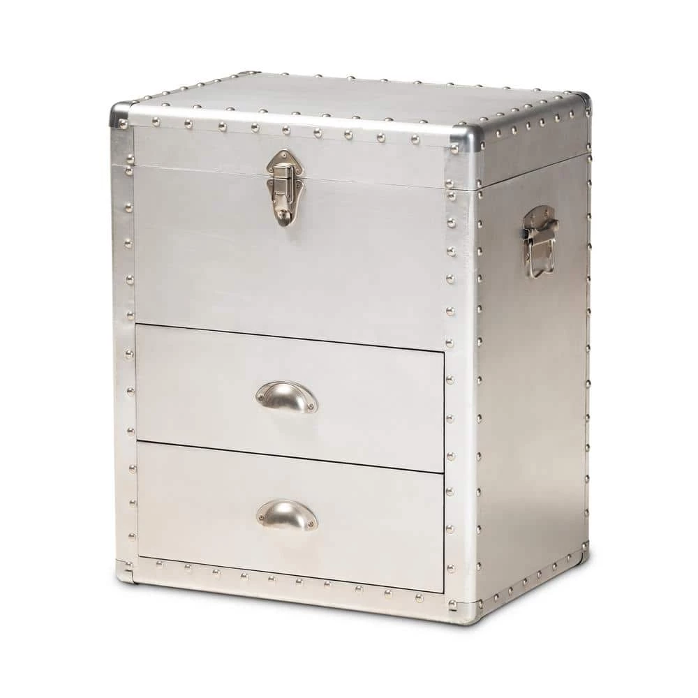 Serge Silver Storage Cabinet with 2-Drawers by Baxton Studio
