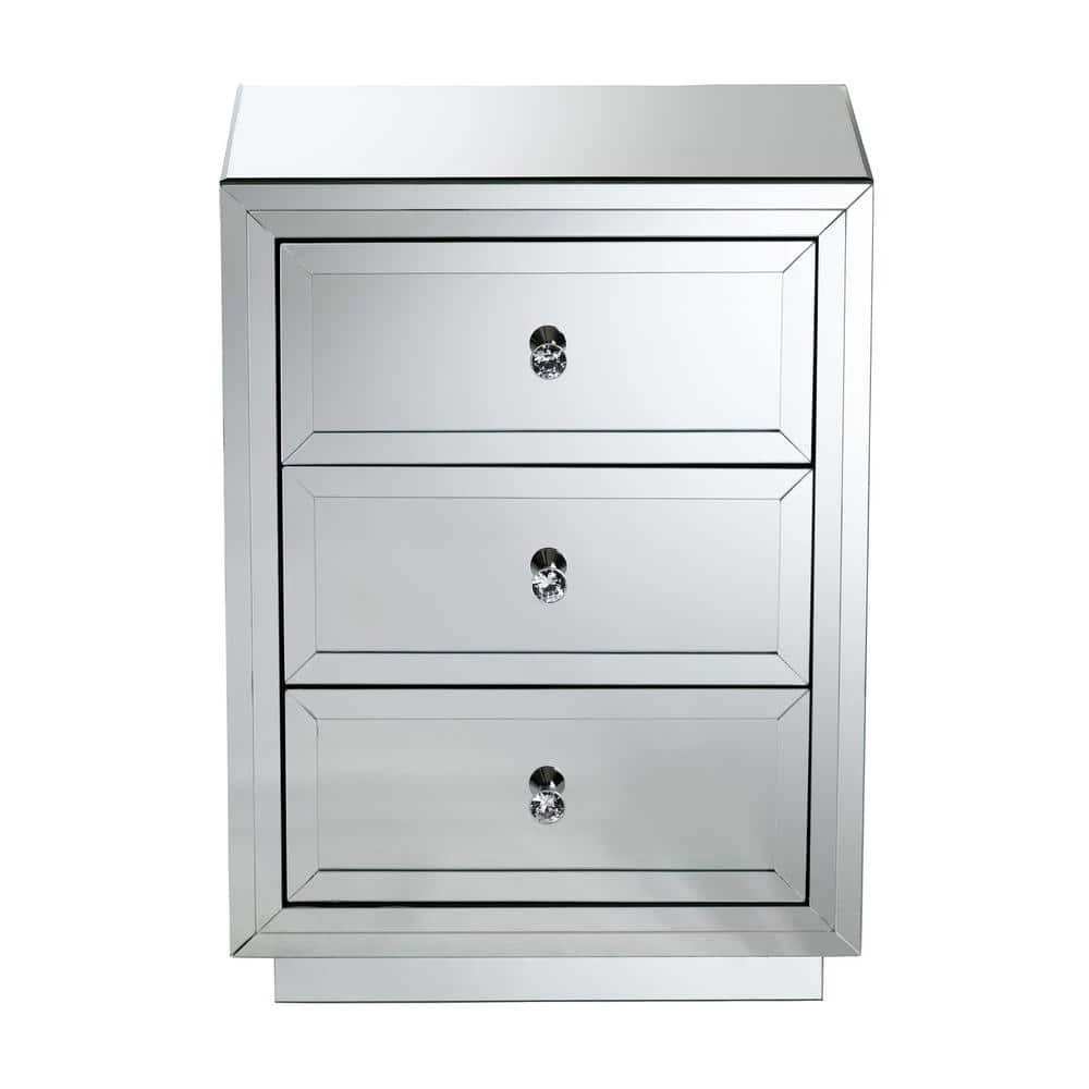 Lina 3-Drawer Silver Nightstand by Baxton Studio - Image 4