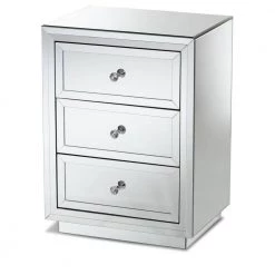 Lina 3-Drawer Silver Nightstand by Baxton Studio