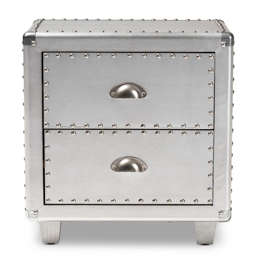 Davet 2-Drawer Silver Nightstand by Baxton Studio