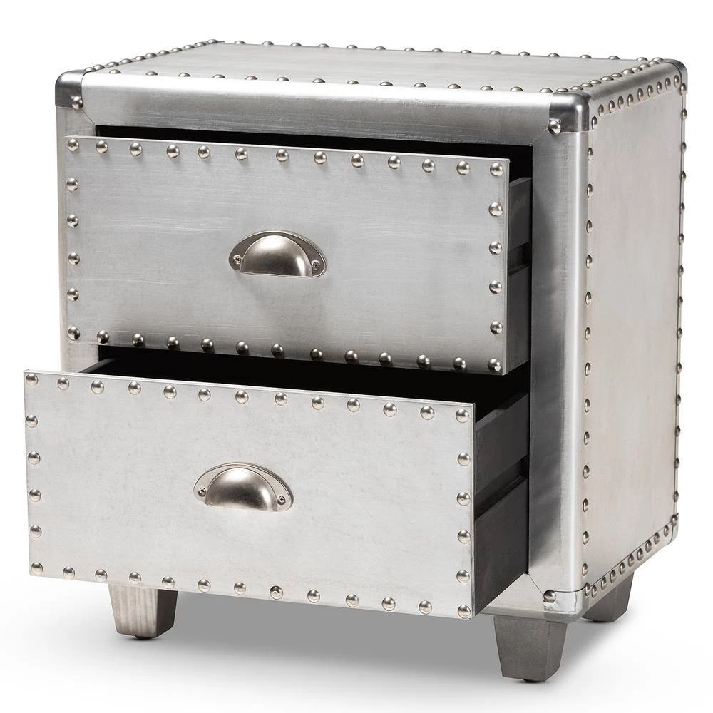 Davet 2-Drawer Silver Nightstand by Baxton Studio - Image 7