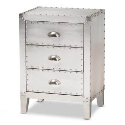 Claude 3-Drawer Silver Nightstand by Baxton Studio