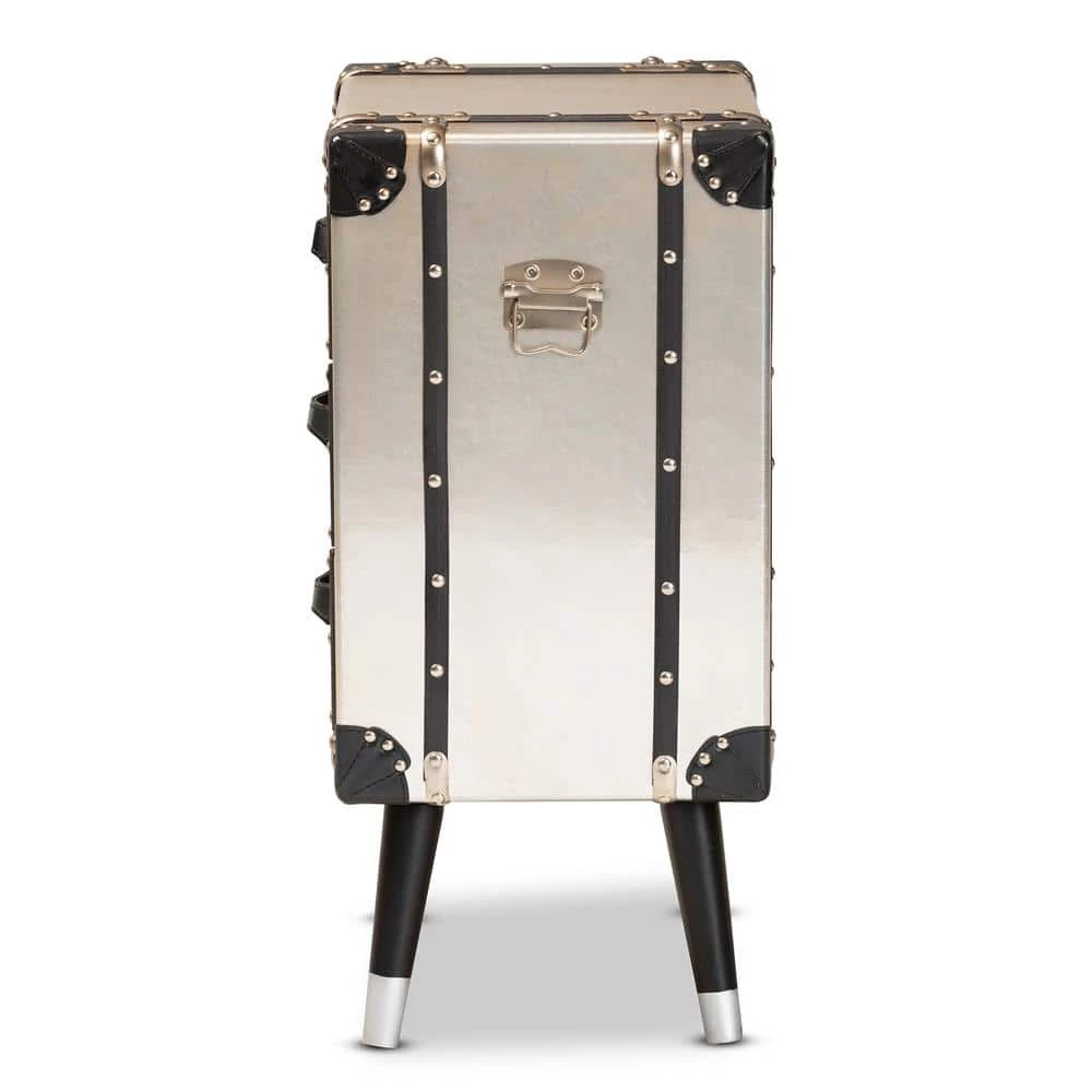 Dilan 3-Drawer Silver Trunk Nightstand by Baxton Studio - Image 2