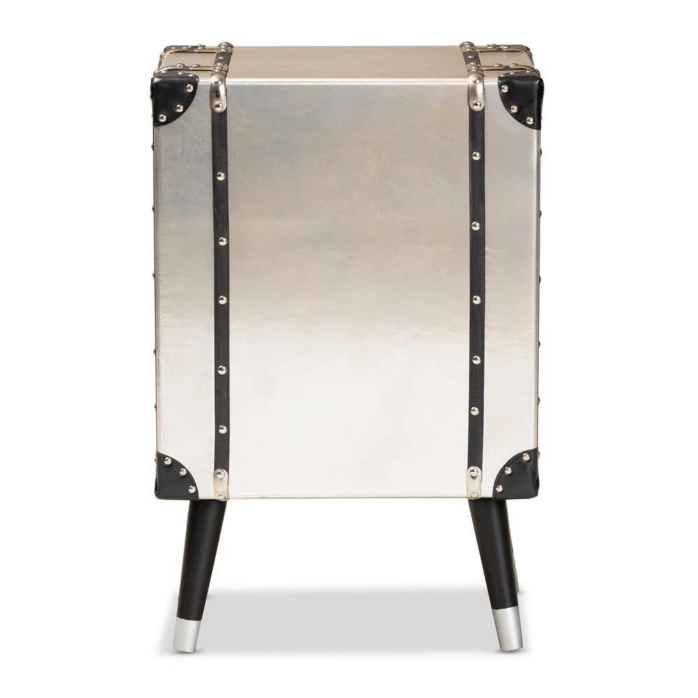 Dilan 3-Drawer Silver Trunk Nightstand by Baxton Studio - Image 6
