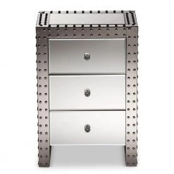 Azura 3-Drawer Silver Mirrored Nightstand by Baxton Studio