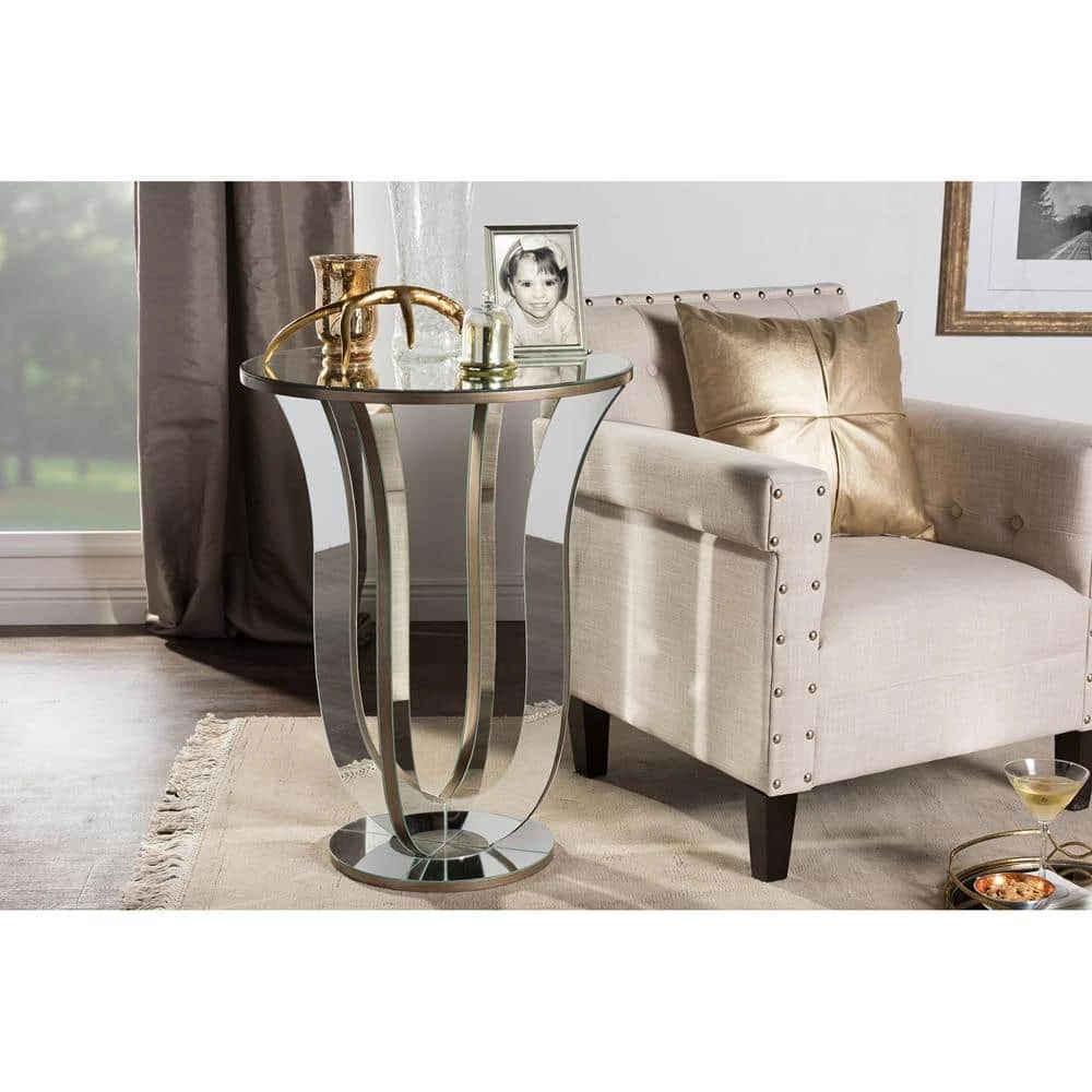 Kylie Glam Silver Metallic Finished End Table by Baxton Studio - Image 6