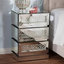 Sabrina 3-Drawer Silver Metallic Nightstand by Baxton Studio