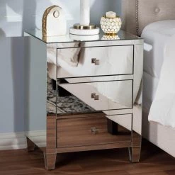 Rosalind 3-Drawer Silver Metallic Nightstand by Baxton Studio