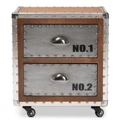 Avere 2-Drawer Sliver and Golden Oak Nightstand by Baxton Studio