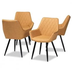 Astrid Tan and Black Faux Leather Dining Chair (Set of 4) by Baxton Studio