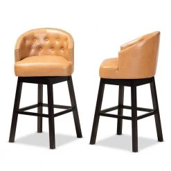 Theron 41.1 in. Tan and Dark Brown Low Back Wood Bar Height Bar Stool (Set of 2) by Baxton Studio