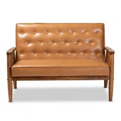Sorrento 2-Seat Tan and walnut brown Loveseat by Baxton Studio