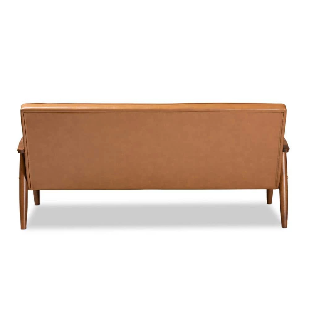 Sorrento 3-Seat Tan and walnut brown Sofa by Baxton Studio - Image 4