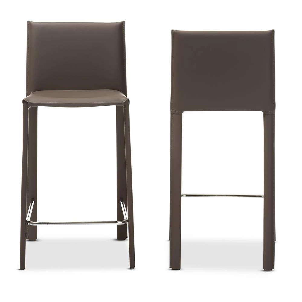 Crawford Taupe Faux Leather Upholstered 2-Piece Counter Stool Set by Baxton Studio - Image 4