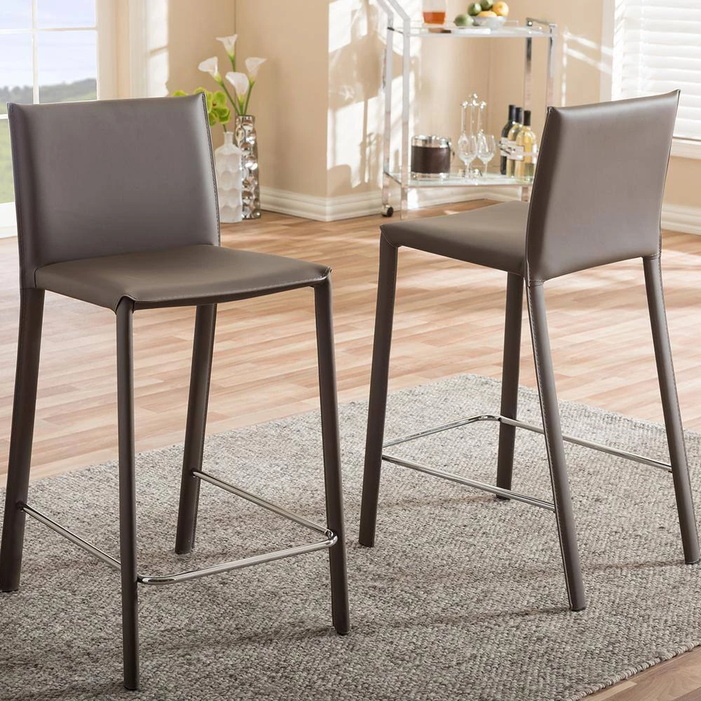 Crawford Taupe Faux Leather Upholstered 2-Piece Counter Stool Set by Baxton Studio - Image 5