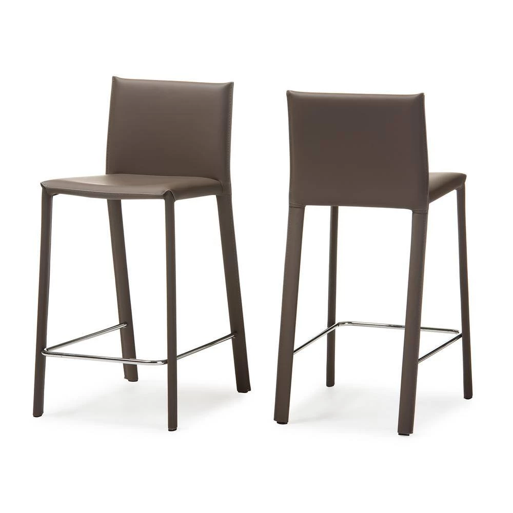 Crawford Taupe Faux Leather Upholstered 2-Piece Counter Stool Set by Baxton Studio - Image 3