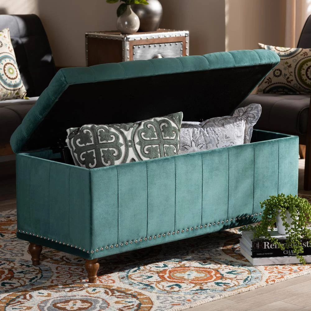 Kaylee Teal Blue Storage Ottoman Bench by Baxton Studio - Image 8