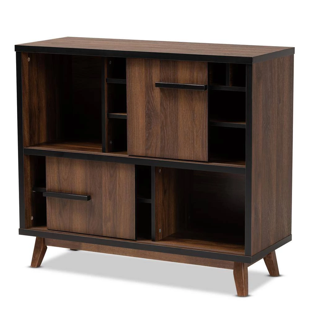 Margo 6-Bottle Walnut and Black Wine Cabinet by Baxton Studio - Image 5