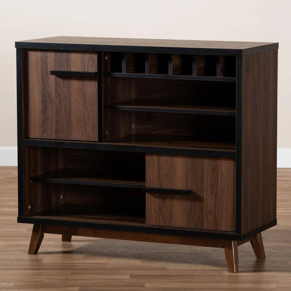 Margo 6-Bottle Walnut and Black Wine Cabinet by Baxton Studio - Image 9