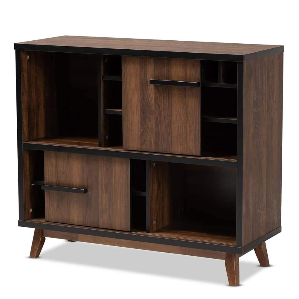 Margo 6-Bottle Walnut and Black Wine Cabinet by Baxton Studio - Image 3