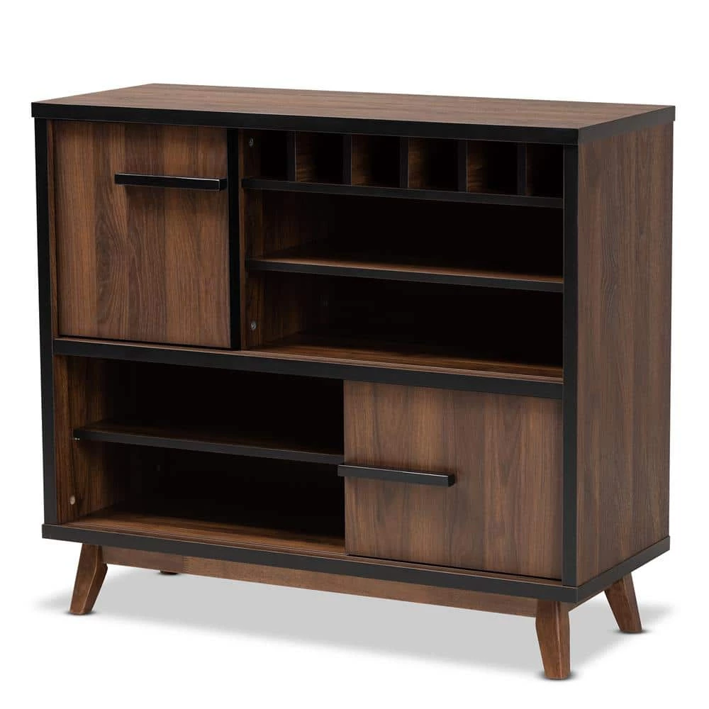 Margo 6-Bottle Walnut and Black Wine Cabinet by Baxton Studio - Image 2