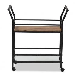 Valora Walnut and Black Wine Cart by Baxton Studio