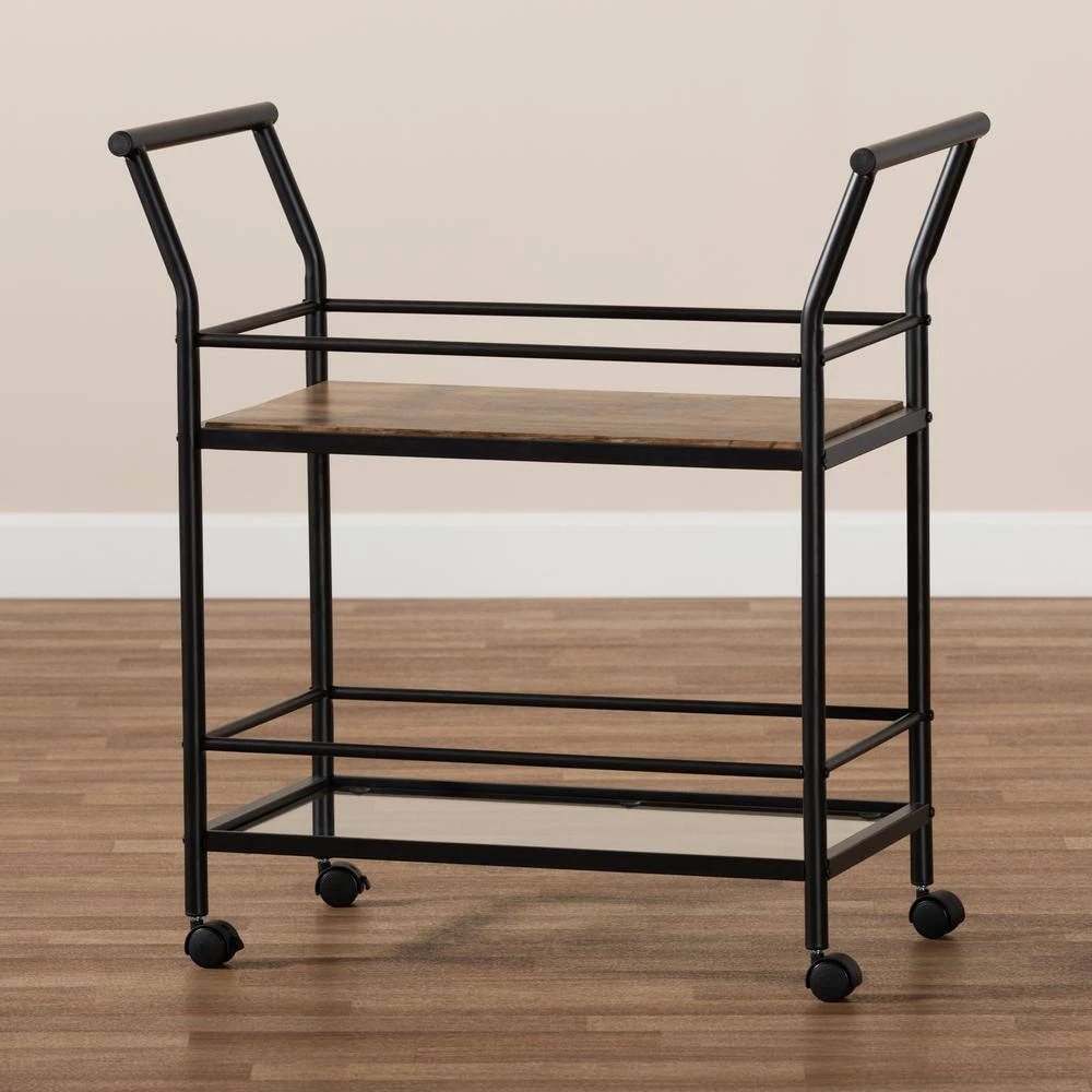 Valora Walnut and Black Wine Cart by Baxton Studio - Image 7