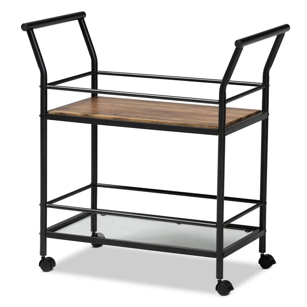 Valora Walnut and Black Wine Cart by Baxton Studio - Image 2