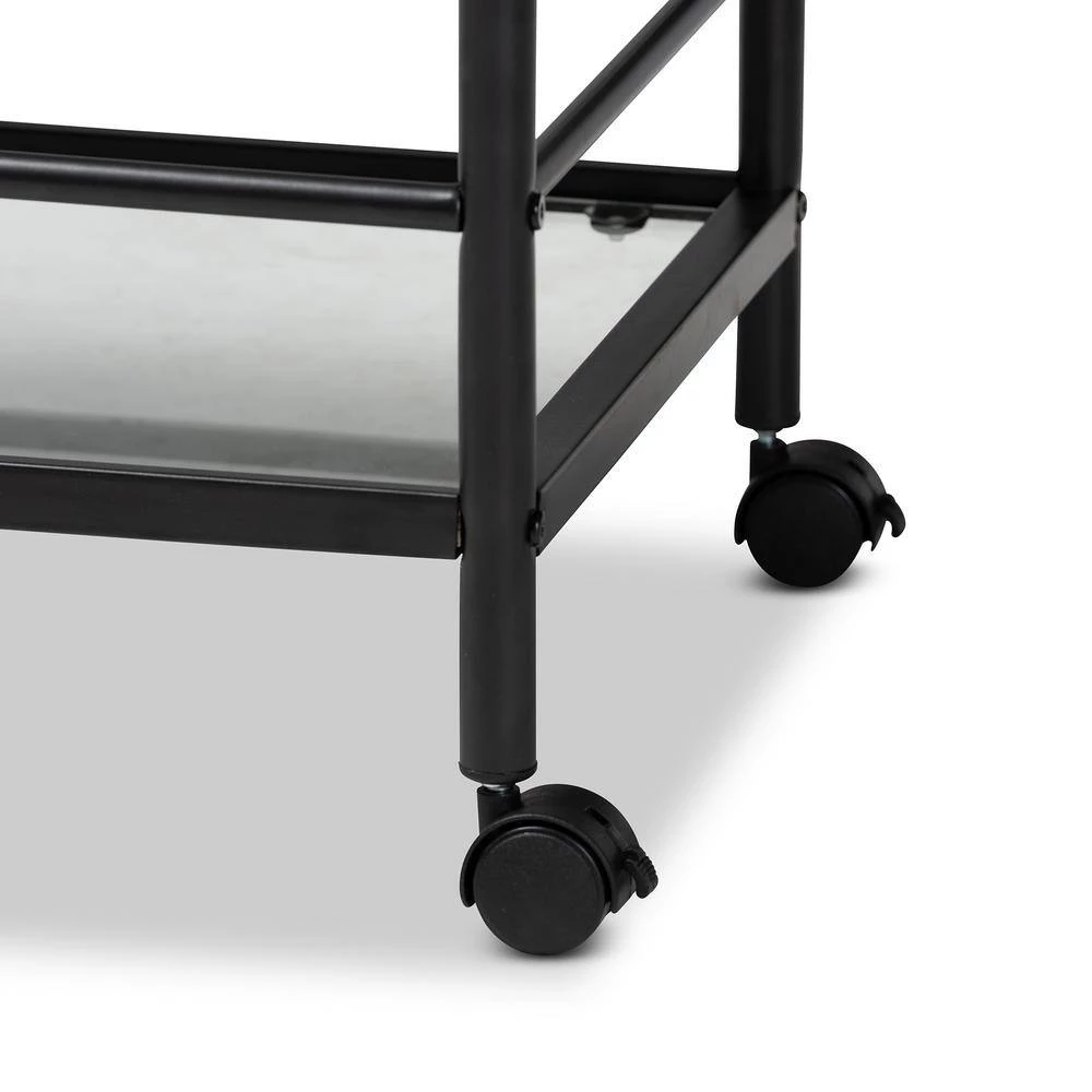 Valora Walnut and Black Wine Cart by Baxton Studio - Image 6