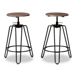 Veera 29.5 in. Walnut and Black Adjustable Swivel Bar Stool (Set of 2) by Baxton Studio