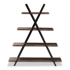 Fiera 54.3 in. H Walnut and Black Wood 4-shelf Etagere Bookcase by Baxton Studio