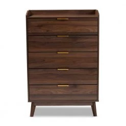 Lena 5-Drawer Walnut Chest by Baxton Studio