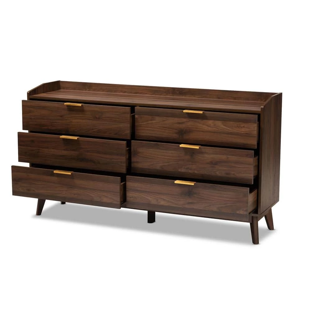 Lena 6-Drawer Walnut Dresser by Baxton Studio - Image 5