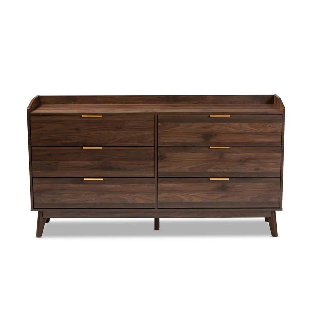 Lena 6-Drawer Walnut Dresser by Baxton Studio