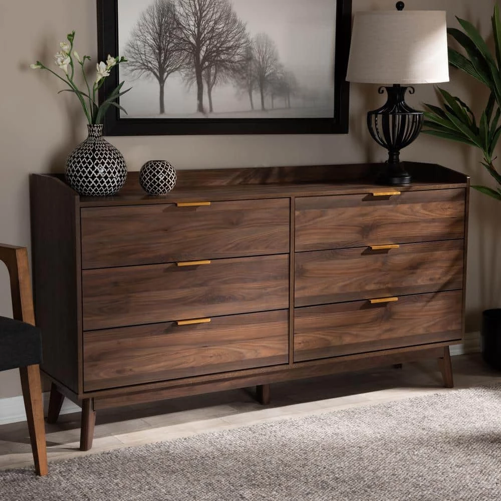 Lena 6-Drawer Walnut Dresser by Baxton Studio - Image 3