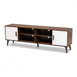 Quinn Walnut and White Modern TV Stand by Baxton Studio