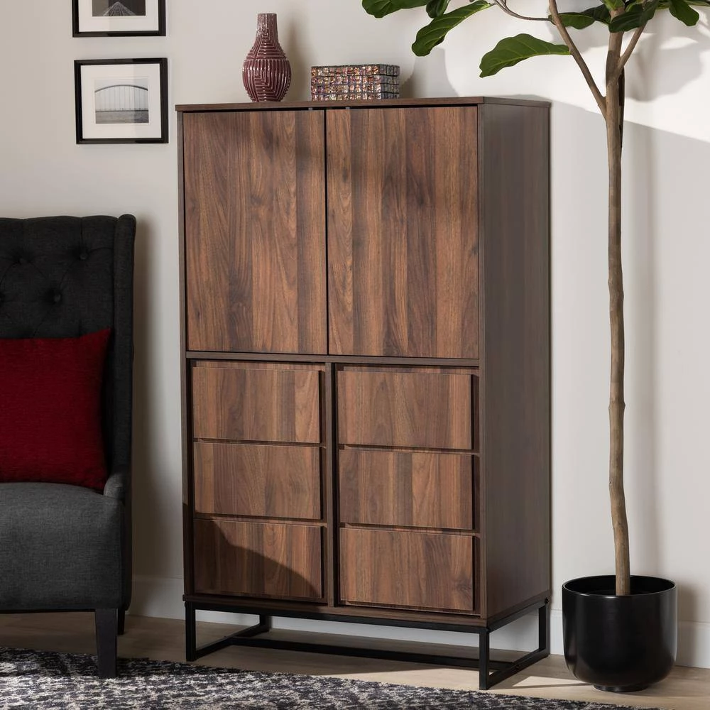 Neil Walnut Brown and Black Storage Cabinet by Baxton Studio - Image 9