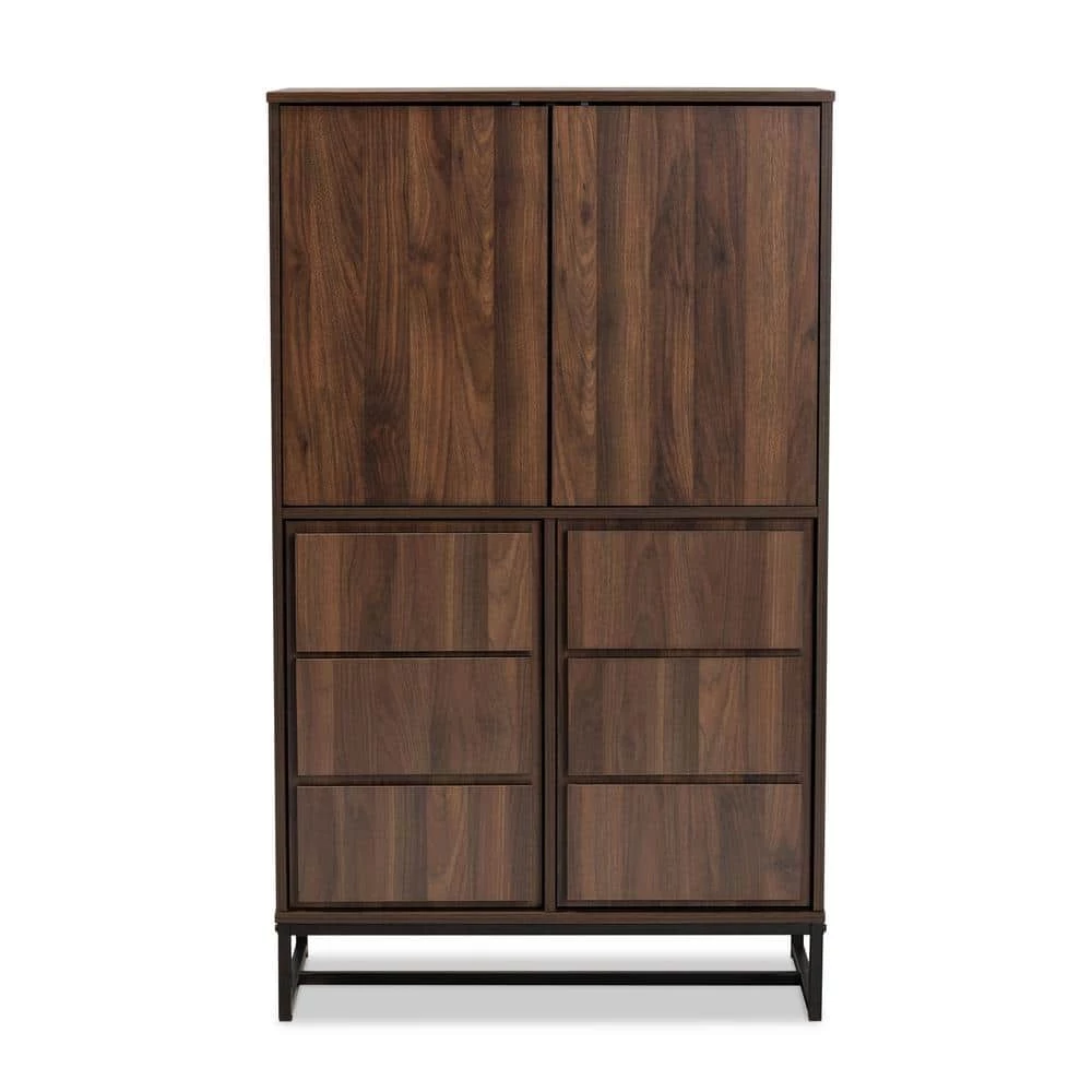 Neil Walnut Brown and Black Storage Cabinet by Baxton Studio