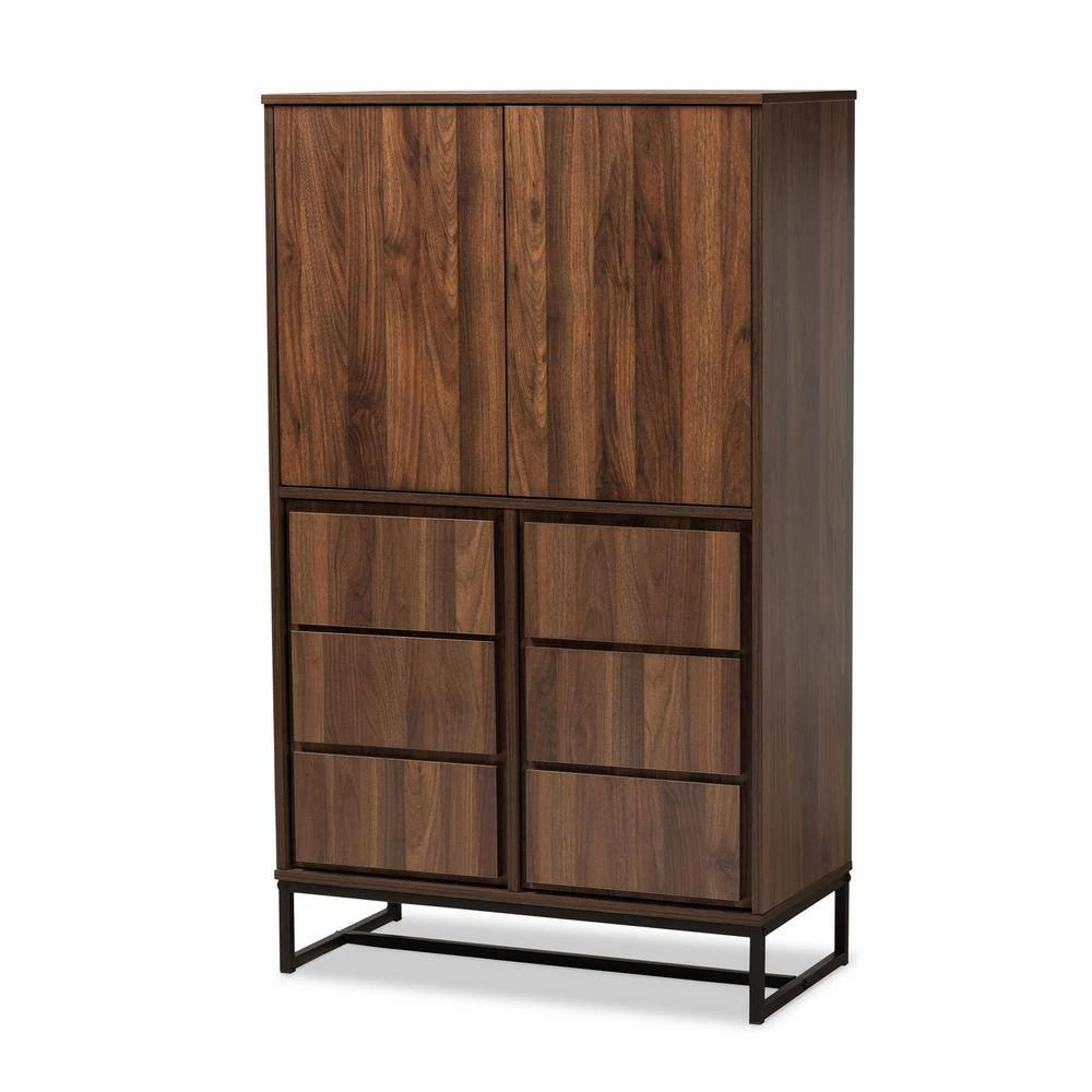 Neil Walnut Brown and Black Storage Cabinet by Baxton Studio - Image 2