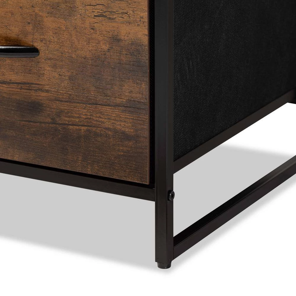 Hakan Walnut Brown and Black 3-Drawer Storage Cabinet with 3-Shelves by Baxton Studio - Image 6