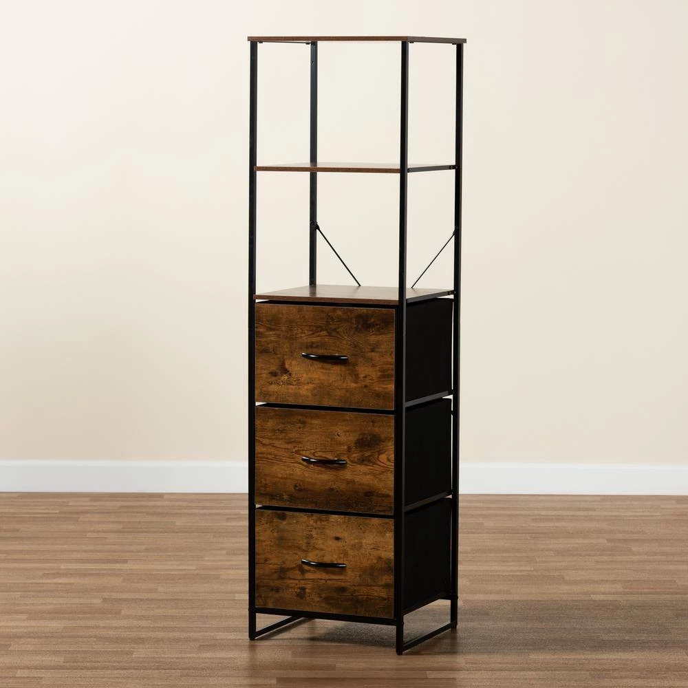Hakan Walnut Brown and Black 3-Drawer Storage Cabinet with 3-Shelves by Baxton Studio - Image 7