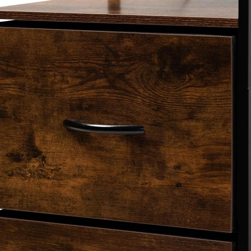 Hakan Walnut Brown and Black 3-Drawer Storage Cabinet with 3-Shelves by Baxton Studio - Image 5