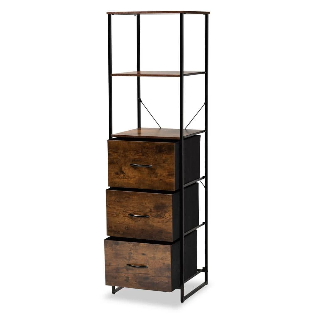 Hakan Walnut Brown and Black 3-Drawer Storage Cabinet with 3-Shelves by Baxton Studio - Image 3