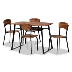 Elida 5-Piece Wood Top Walnut Brown and Black Dining Set by Baxton Studio