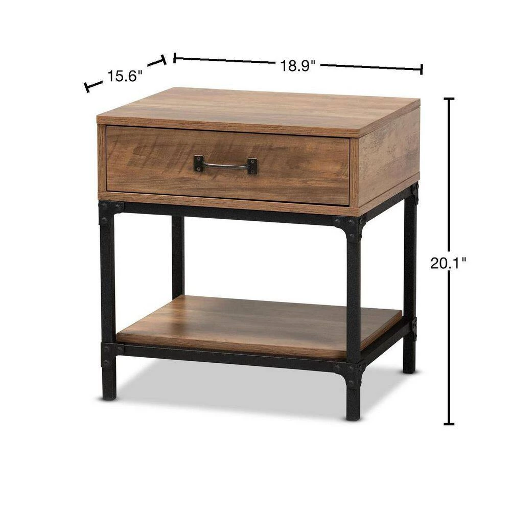 Norwood 18.9 in. Walnut Brown and Black Rectangle Wood Top End Table by Baxton Studio - Image 3