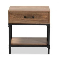 Norwood 18.9 in. Walnut Brown and Black Rectangle Wood Top End Table by Baxton Studio